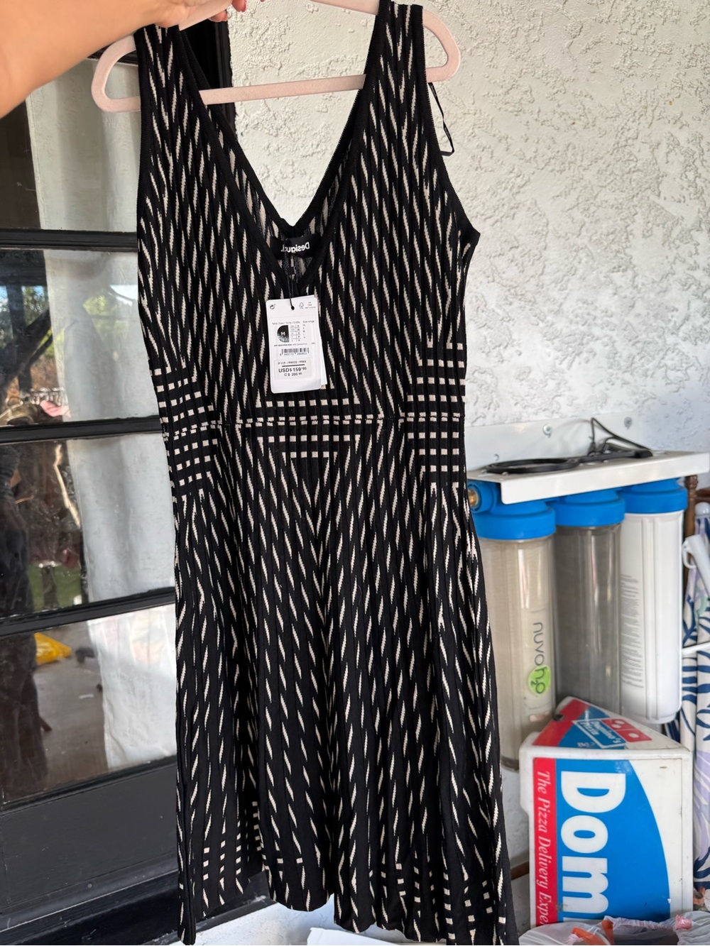 Desigual Black & Cream Patterned Sleeveless V-Neck Dress
